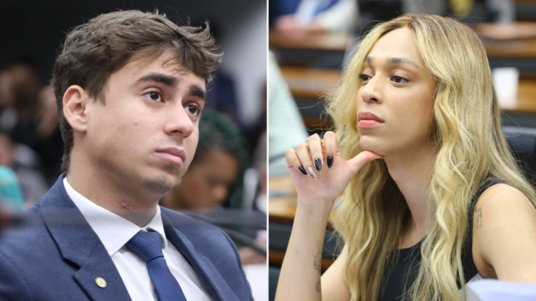 Deputado Nikolas Ferreira (PL-MG) e a deputada Erika Hilton (PSOL-SP) • Kayo Magalhães/Vinicius Loures/Câmara dos Deputados