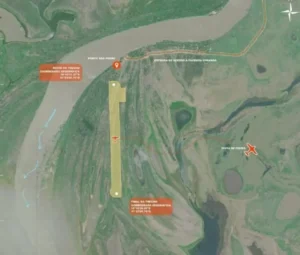 Mapa indica área onde será construído o aeródromo, no pé da Serra do Amolar (Foto: Divulgação).